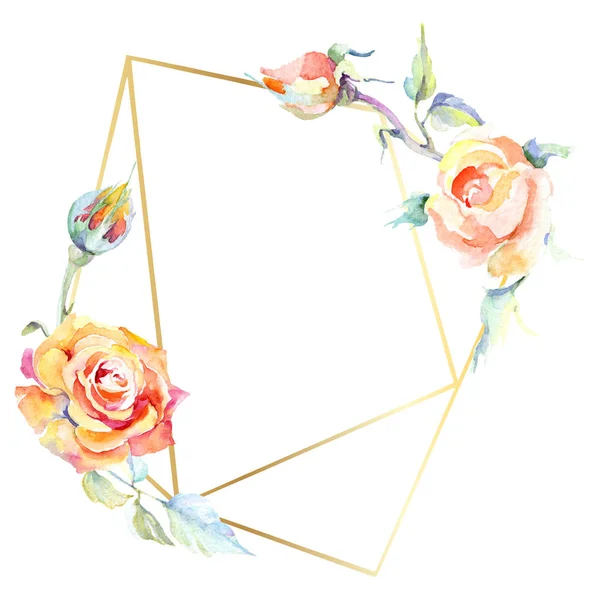 Cornice con fiori di rosa arancio. Acquerello sfondo illustrazione set. Acquerello disegno moda acquerello isolato. Confine ornamentale — Foto stock