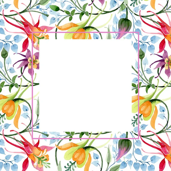 Adorno floral flor botánica. Flor silvestre de hoja de primavera aislada. Conjunto de ilustración de fondo acuarela. Acuarela dibujo moda acuarela aislado. Marco borde ornamento cuadrado . - foto de stock