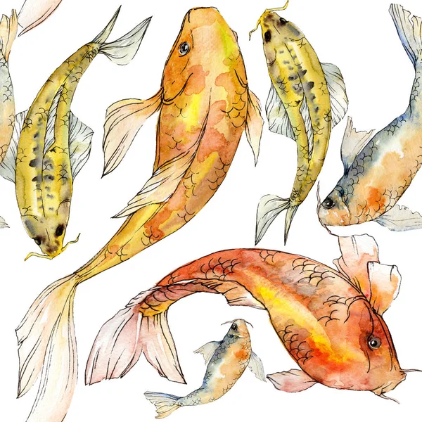 Watercolor aquatic underwater colorful tropical fish set. Red sea and exotic fishes inside: Golden fish. Aquarelle elements for background, texture, wrapper pattern. — Stock Photo