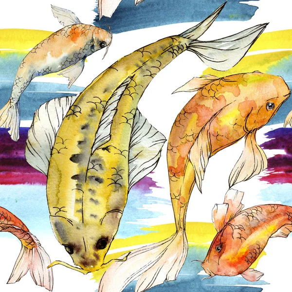 Watercolor aquatic underwater colorful tropical fish set. Red sea and exotic fishes inside: Golden fish. Aquarelle elements for background, texture, wrapper pattern. — Stock Photo