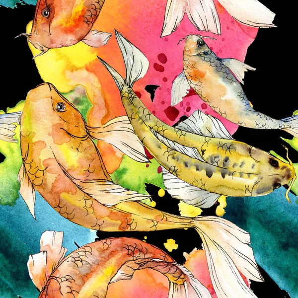 Acuarela acuática subacuática colorido conjunto de peces tropicales. Mar Rojo y peces exóticos en su interior: Peces dorados. Elementos Aquarelle para fondo, textura, patrón de envoltura . - foto de stock