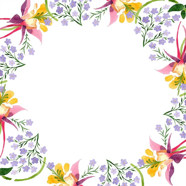 Watercolor background illustration set. Watercolor empty frame border floral ornament with copy space. — Stock Photo