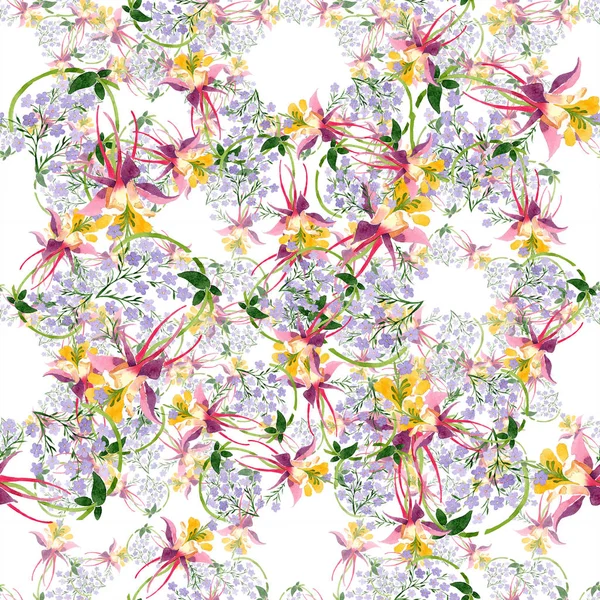 Ilustración fondo acuarela conjunto floral. Patrón de fondo sin costuras. Textura de impresión de papel pintado de tela . - foto de stock