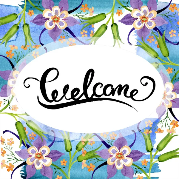 Ilustración de fondo de acuarela con adorno floral y letras de bienvenida - foto de stock