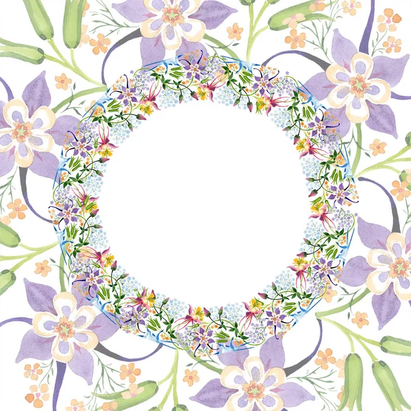 Conjunto de ilustração de fundo aquarela. Watercolor borda moldura vazia ornamento floral com espaço de cópia . — Fotografia de Stock