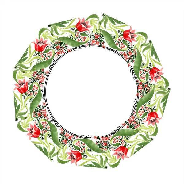 Flor botánica floral roja. Flor silvestre de hoja de primavera aislada. Conjunto de ilustración de fondo acuarela. Acuarela dibujo moda acuarela aislado. Marco borde ornamento cuadrado . - foto de stock