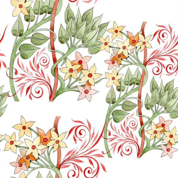 Colorful floral botanical ornament. Watercolor illustration set. Seamless background pattern. Fabric wallpaper print texture. — Stock Photo