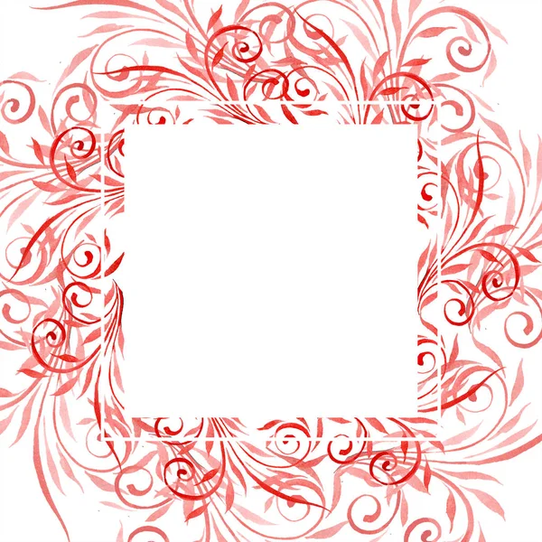 Красный цветочный орнамент с завихрениями. Набор акварельных фонов. Украшение рамки с копировальным пространством . — стоковое фото
