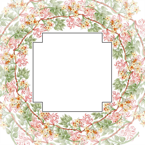 Ornement floral coloré avec tourbillons. Ensemble d'illustration de fond aquarelle. Cadre bordure ornement avec espace de copie . — Photo de stock