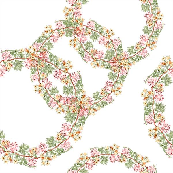 Ornement botanique floral coloré. Ensemble d'illustration aquarelle. Modèle de fond sans couture. Texture d'impression papier peint tissu . — Photo de stock