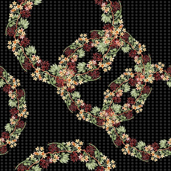 Colorful floral botanical ornament. Watercolor illustration set. Seamless background pattern. Fabric wallpaper print texture. — Stock Photo