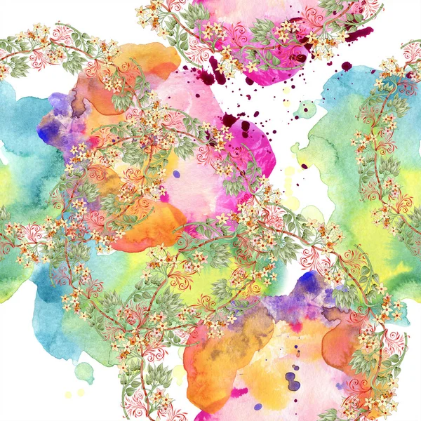 Colorato ornamento botanico floreale. Set illustrazione acquerello. Modello di sfondo senza soluzione di continuità. Tessuto carta da parati stampa texture . — Foto stock