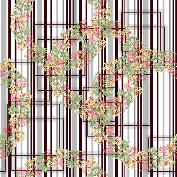 Colorido adorno botánico floral. Juego de ilustración en acuarela. Patrón de fondo sin costuras. Textura de impresión de papel pintado de tela . - foto de stock