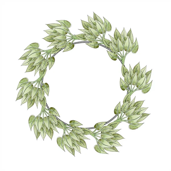Ornamento floreale verde con turbinii. Acquerello sfondo illustrazione set. Ornamento bordo cornice con spazio copia . — Foto stock