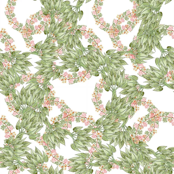 Colorful floral botanical ornament. Watercolor illustration set. Seamless background pattern. Fabric wallpaper print texture. — Stock Photo