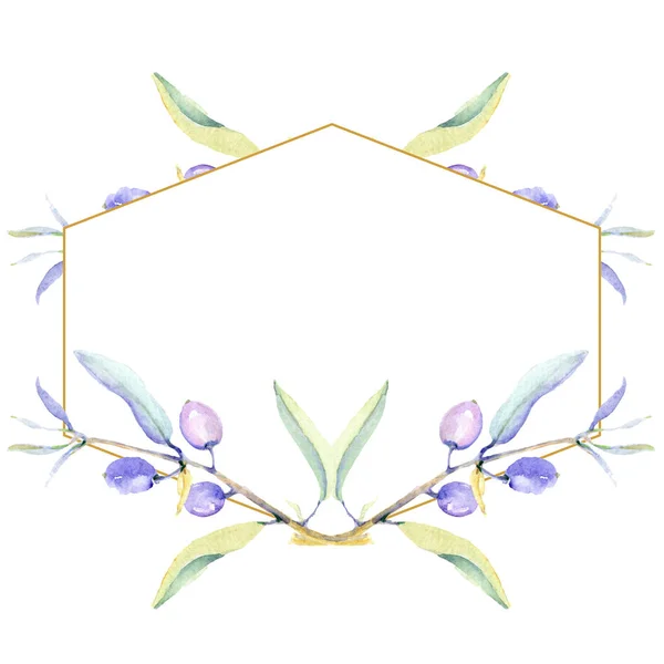 Oliven Aquarell Hintergrund Illustrationsset. Rahmen-Bordüre mit Kopierraum. — Stockfoto