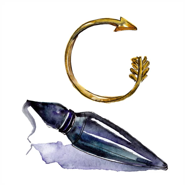 Perfume and bracelet sketch fashion glamour illustration. Clothes accessories set trendy vogue outfit. Watercolor background set. Watercolour drawing fashion aquarelle. Isolated accessories element. — Stock Photo