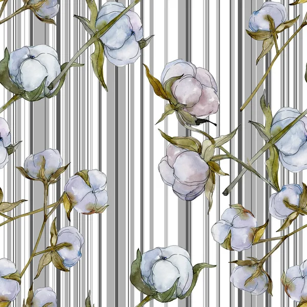 White cotton botanical flower. Wild spring leaf wildflower. Watercolor illustration set. Watercolour drawing fashion aquarelle isolated. Seamless background pattern. Fabric wallpaper print texture. — Stock Photo