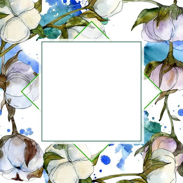 Cotton floral botanical flower. Wild spring leaf wildflower isolated. Watercolor background illustration set. Watercolour drawing fashion aquarelle isolated. Frame border ornament square. — Stock Photo