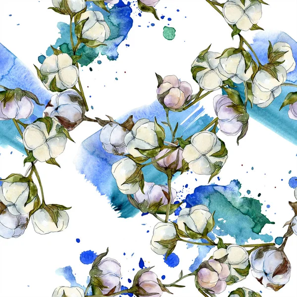 Flor botânica floral de algodão. Folha selvagem da primavera wildflower. Conjunto de ilustrações aquarela. Aquarelle desenho aquarelle moda isolado. Padrão de fundo sem costura. Tecido papel de parede impressão textura . — Fotografia de Stock