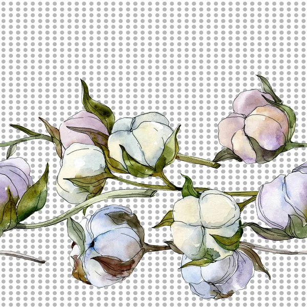 Flor botânica floral de algodão. Folha selvagem da primavera wildflower. Conjunto de ilustrações aquarela. Aquarelle desenho aquarelle moda isolado. Padrão de fundo sem costura. Tecido papel de parede impressão textura . — Fotografia de Stock