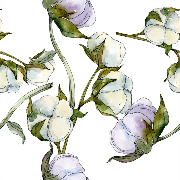 Cotton floral botanical flower. Wild spring leaf wildflower. Watercolor illustration set. Watercolour drawing fashion aquarelle isolated. Seamless background pattern. Fabric wallpaper print texture. — Stock Photo