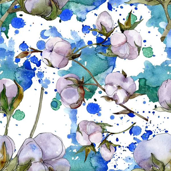 Бавовняні квіти. Набір ілюстрацій для акварельного фону. Безшовний візерунок тла . — стокове фото