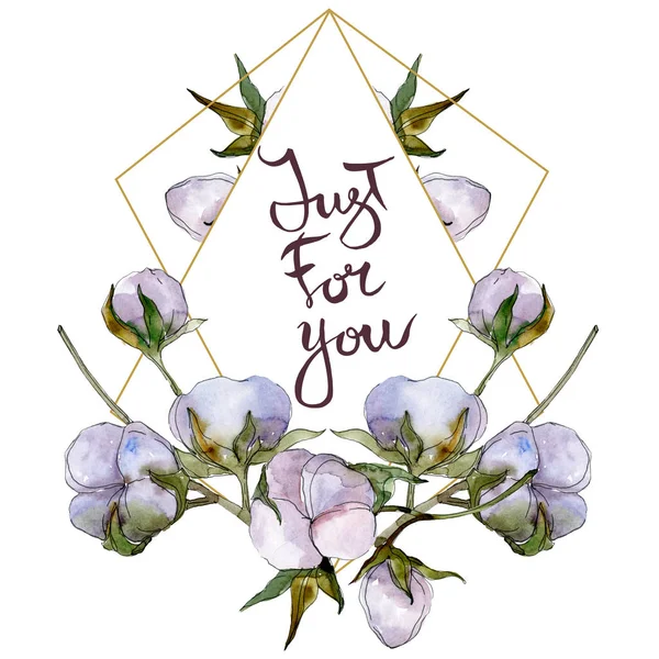 Baumwollblumen Aquarell Hintergrund Illustrationsset. Rahmen Bordüre Ornament mit nur für Sie Beschriftung. — Stockfoto