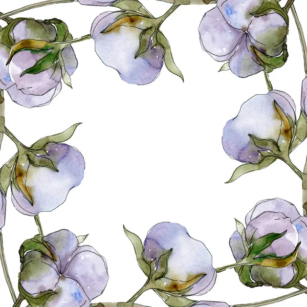 Ensemble d'illustration aquarelle de fleurs de coton. Cadre bordure ornement avec espace de copie . — Photo de stock