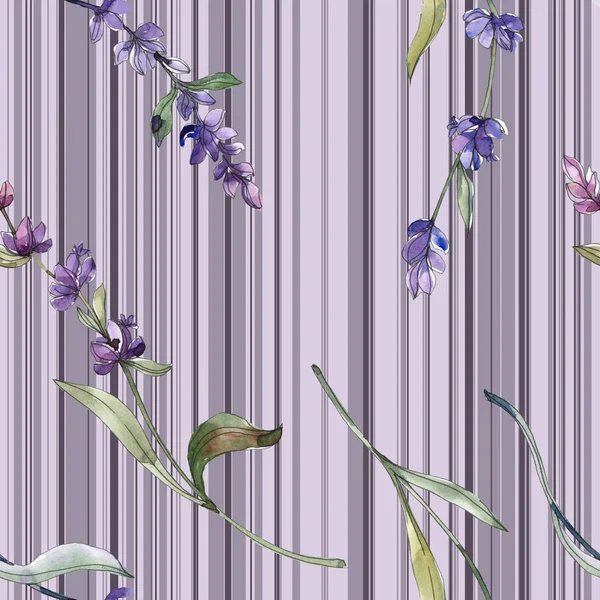 Violettem Lavendel. Aquarell-Illustrationsset vorhanden. nahtlose Hintergrundmuster. Stoff Tapete drucken Textur. — Stockfoto