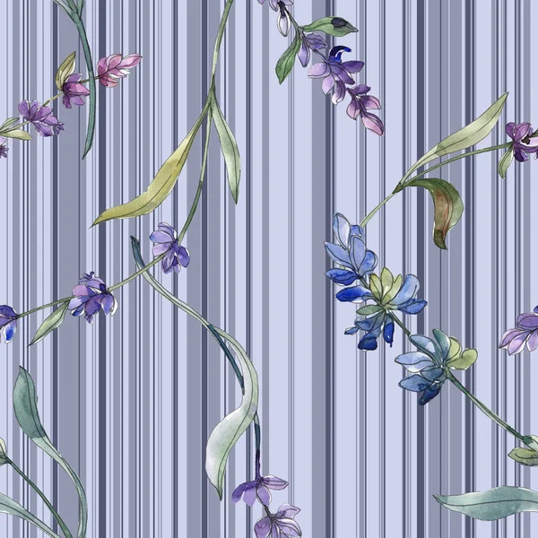 Purple lavender. Watercolor illustration set. Seamless background pattern. Fabric wallpaper print texture. — Stock Photo