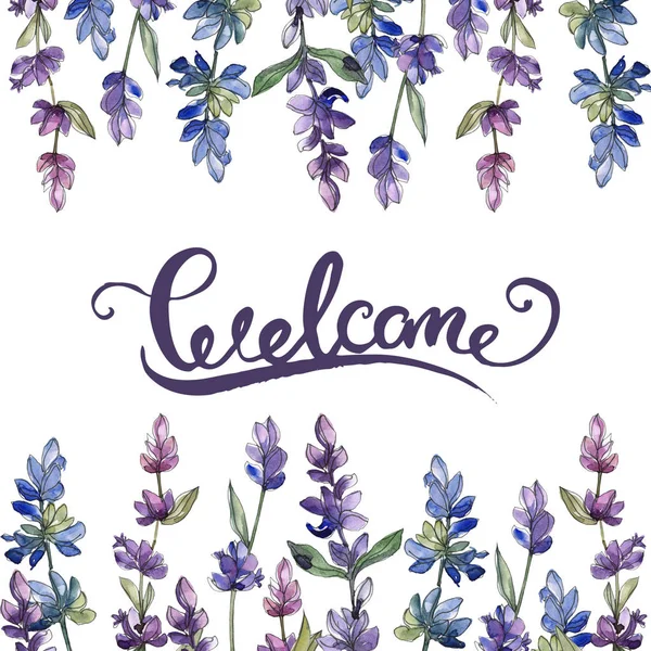 Violettem Lavendel. Aquarell-Illustrationsset vorhanden. nahtlose Hintergrundmuster. Stoff Tapete drucken Textur. — Stockfoto