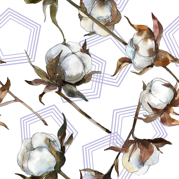 Cotton floral botanical flower. Watercolor background illustration set. Watercolour drawing fashion aquarelle isolated. Seamless background pattern. Fabric wallpaper print texture. — Stock Photo
