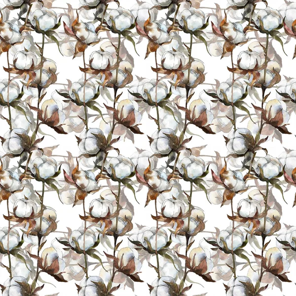 Flor botánica floral de algodón. Conjunto de ilustración de fondo acuarela. Acuarela dibujo moda acuarela aislado. Patrón de fondo sin costuras. Textura de impresión de papel pintado de tela . - foto de stock