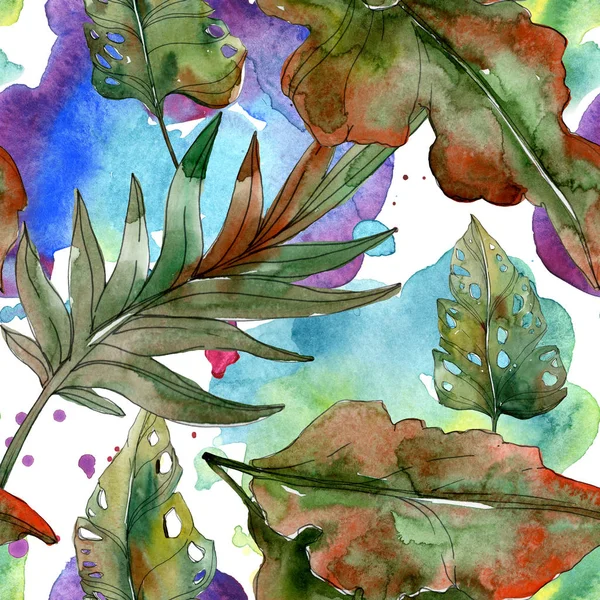 Feuilles exotiques de palmier vert tropical. Illustration aquarelle fond sans couture . — Photo de stock