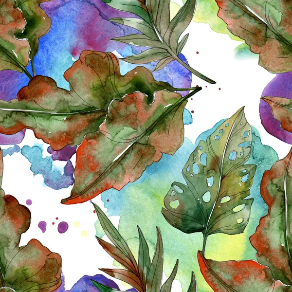 Folhas tropicais exóticas de palma verde. Watercolor ilustração sem costura fundo . — Stock Photo