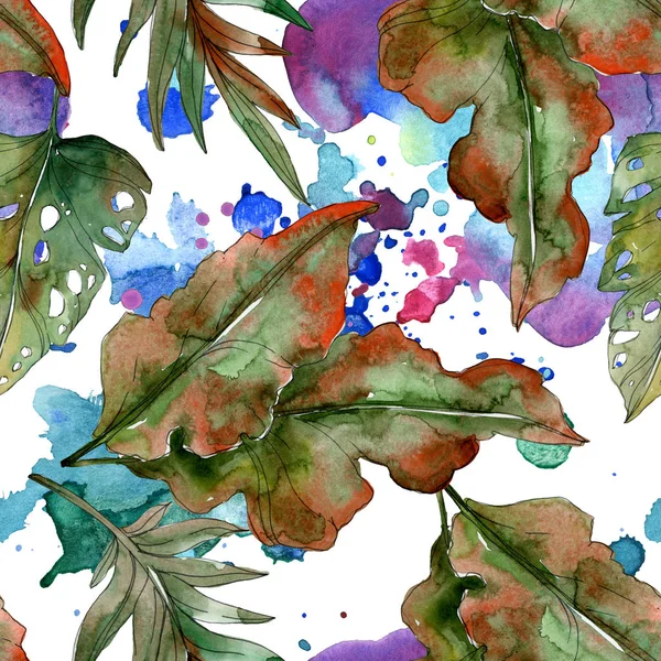 Feuilles exotiques de palmier vert tropical. Illustration aquarelle fond sans couture . — Photo de stock