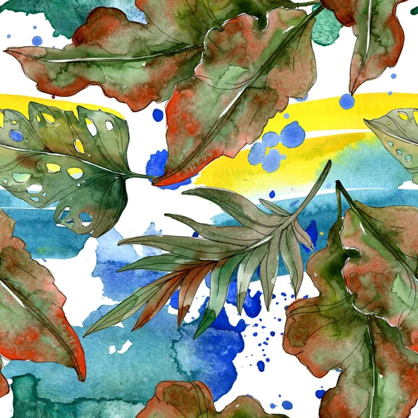 Екзотичні листя тропічної зеленої пальми. Акварельні ілюстрації безшовний фон . — стокове фото