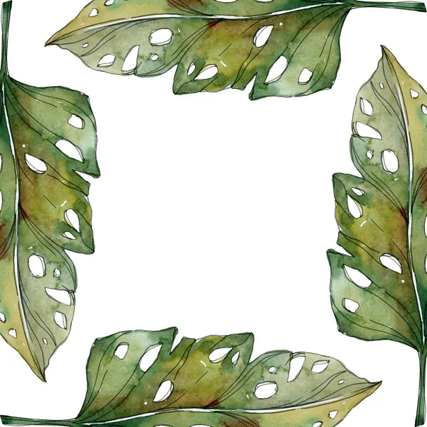 Cadre exotique de feuilles de palmier vert tropical avec espace de copie. Aquarelle illustration fond . — Photo de stock