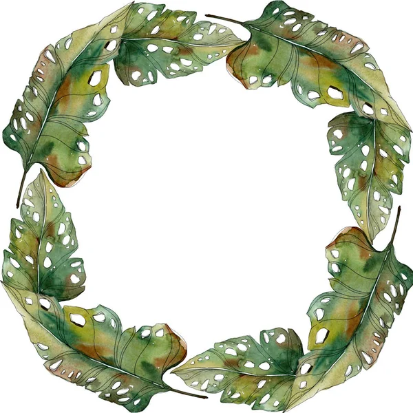 Exotische tropische grüne Palmenblätter runden Rahmen mit Kopierraum. Aquarell Illustration Hintergrund. — Stockfoto