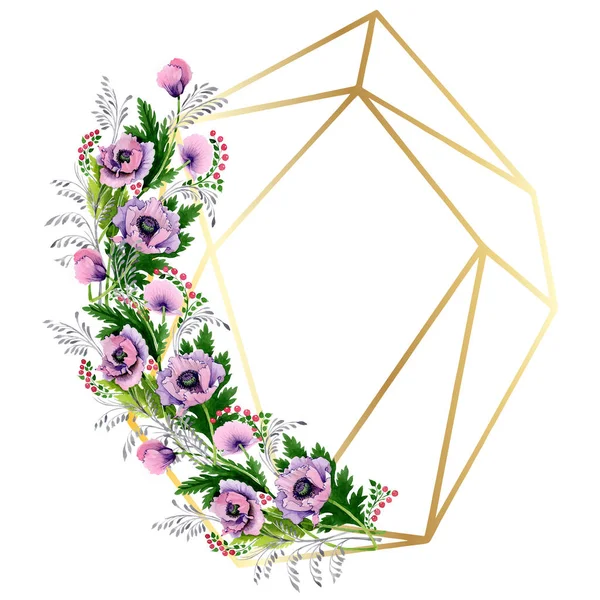 Papaveri rosa e viola isolati su bianco. Acquerello sfondo illustrazione set. Ornamento bordo cornice con spazio copia . — Foto stock