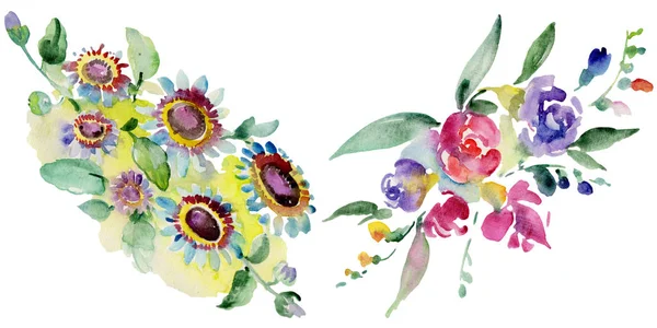 Bouquets floreale fiore botanico. Fiore selvatico primaverile isolato. Acquerello sfondo illustrazione set. Acquerello disegno moda acquerello isolato. Elemento di illustrazione bouquet isolato . — Foto stock