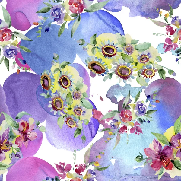Bouquets floral botanical flower. Wild spring leaf isolated. Watercolor background illustration set. Watercolour drawing fashion aquarelle. Seamless background pattern. Fabric wallpaper print texture. — Stock Photo