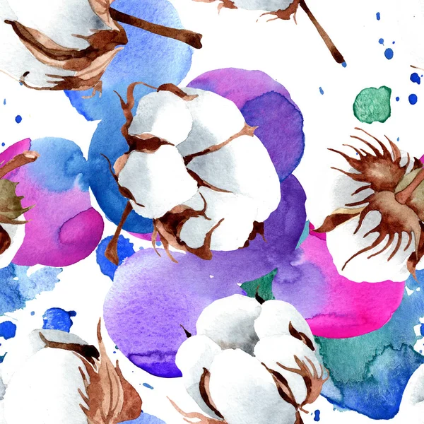 Cotton floral botanical flower. Wild spring leaf isolated. Watercolor illustration set. Watercolour drawing fashion aquarelle isolated. Seamless background pattern. Fabric wallpaper print texture. — Stock Photo