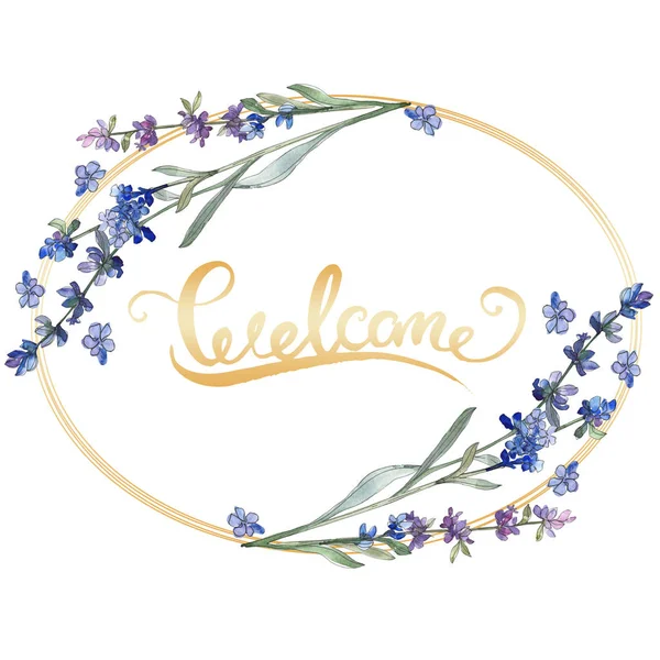 Violettem Lavendel. Blütenbotanische Blume. wildes Frühlingsblatt Wildblume isoliert. Aquarell Hintergrundillustration Set. Aquarellzeichnung Modeaquarell isoliert. Rahmen Rand Ornament Quadrat. — Stockfoto