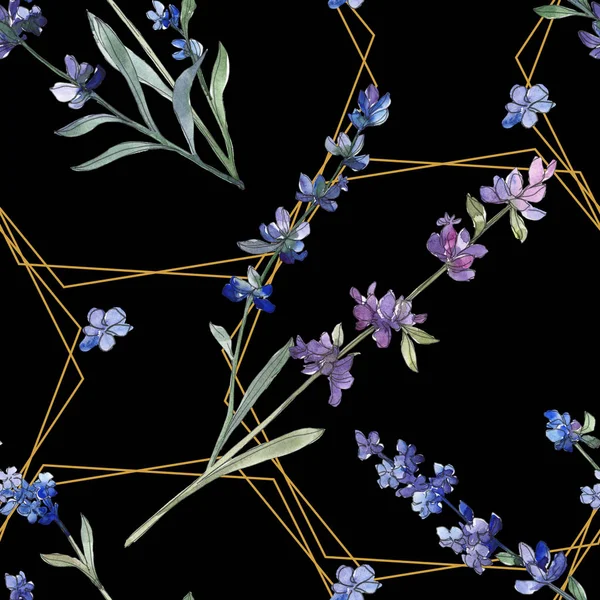 Flor botánica de lavanda púrpura. Flor silvestre de hoja de primavera. Juego de ilustración en acuarela. Acuarela dibujo moda acuarela aislado. Patrón de fondo sin costuras. Textura de impresión de papel pintado de tela . - foto de stock