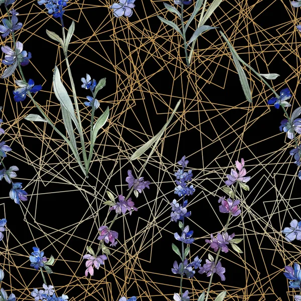 Фиолетовый ботанический цветок из лаванды. Дикий весенний цветок. Набор акварельных рисунков. Акварель акварель акварель изолирована. Бесшовный рисунок фона. Текстура ткани для печати обоев . — стоковое фото