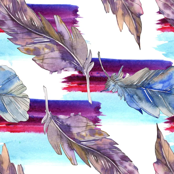 Bird feather from wing isolated. Watercolor background illustration set. Watercolour drawing fashion aquarelle isolated. Seamless background pattern. Fabric wallpaper print texture. — Stock Photo