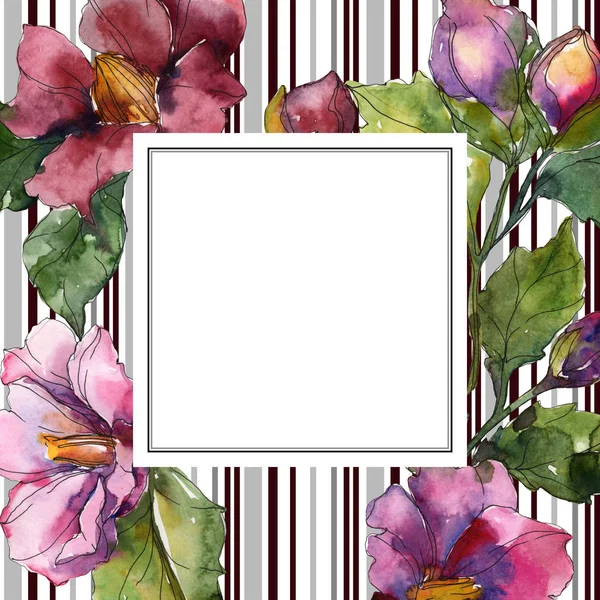 Fleurs de camélia rouge et violet. Ensemble d'illustration de fond aquarelle. Cadre bordure ornement avec espace de copie . — Photo de stock