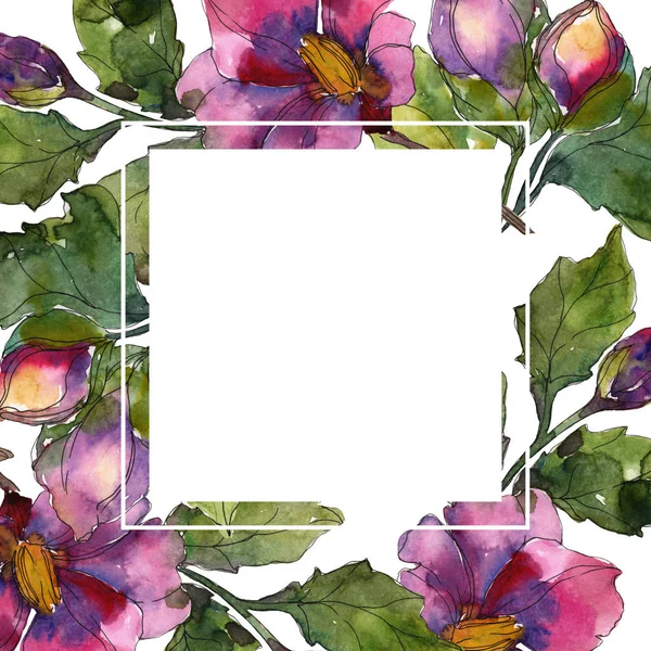 Red and purple camellia flowers. Watercolor background illustration set. Frame border ornament with copy space. — Stock Photo